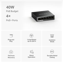 Mercusys MS106LP 6-Port 10/100Mbps Desktop Switch with 4-Port PoE+ Network Hub|2× Uplink Ports|Long-Range |PoE Auto Recovery | Plug and Play|Durable Metal Casing image 4