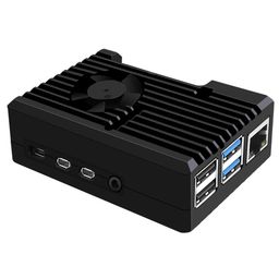 REES52 Raspberry Pi 4 Armor Case with Fan, Raspberry Pi 4 Passive Aluminum Alloy Case with Cooling Fan for Raspberry Pi 4 Model B/Pi 4B/Pi 4 (3510 Fan) image 1