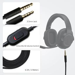 mqdith Replacement Audio Aux Cord Cable Compatible with Logitech Wired G Pro/G Pro X/G433/G233 Gaming Headset, G433 Cable Aux Cord Replacement with Inline Mic and Volume Control(6.5FT/2Meter, Black) image 3