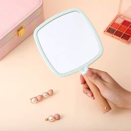 Trifecta Single-Sided Portable Travel Handheld Vanity Mirror with Hanging Hole in Handle Hand Mirror with Comfy Handle for Makeup,Small Cute Wood Hand Mirror(Square, Green Pack of 1) image 3
