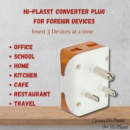 hi plasst pins n plugs Hi-Plasst Universal 3-Pin Multi Plug with Type D Socket – 2X 2-Pin & 1x 3-Pin Outlets, US/UK/EU to India Travel Converter Plug, 6A for International Devices (White & Orange) (Pack of 5pcs) image 5