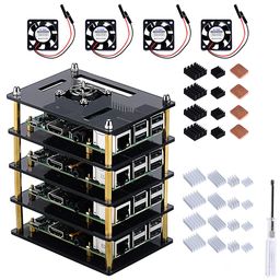geeekpi Raspberry Pi 4 Cluster Case, Raspberry Pi 4 Case with Cooling Fan and Raspberry Pi 4 Heatsink, 4 Layers Acrylic Case Pi Rack Case Stackable Case for Raspberry Pi 3B+, Raspberry Pi 3/2 Model B image 1