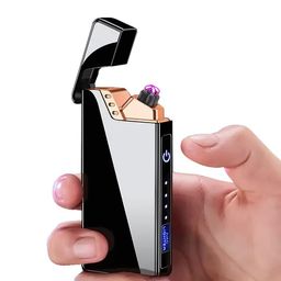 Drumstone metal LED Touch Double ARC Electric Lighter, Plasma, Flameless, Windproof Lighter with Battery Display, USB Rechargeable, Multipurpose Use Lighter image 1