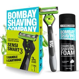 Bombay Shaving Company Sensi Smart 3 Razor and Charcoal Shaving Foam Combo | 3 Blades Shaving Razor For Men | Charcoal Shaving Foam, 50g image 1