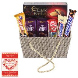 SFU E Com Premium Jute Basket With Chocolates | Valentine Chocolate With Love Greeting Card | Valentine Chocolate Hamper | 807 image 1