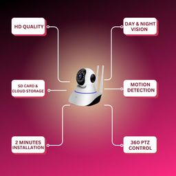 Maizic Smarthome Bajrangi PTZ Rotation 360* WiFi Triple Antenna Camera Self Installation CCTV Cam, with Live View, Two Way intercom, Siren, Day Night Vision, AI Motion Detection, SD Card Recording image 2