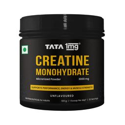 TATA 1MG Creatine Monohydrate | 100% Pure, Micronized | No Additives, No Preservatives | Zero Calories | Boosts Strength, Power & Recovery | Fast Absorption | Unflavoured,100gm image 1