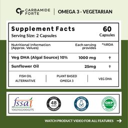 Carbamide Forte Veg Omega3 1000mg | Veg DHA | Vegetarian Omega 3 | Algal DHA | Plant Based | No Fish oil Used Capsules for Men & Women- 60 Veg Capsules image 2
