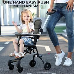 babyhood Foldable Baby Stroller/Pram for 0-3 Years, 4-Way Surround Protection, Lightweight Design, 12-Month Warranty, 5-Point Safety Harness, Multi-Level Recline, Reversible Handlebar, Black image 3