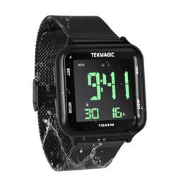 TEKMAGIC 100m Waterproof Luminous Scuba Diving Watch with Stainless Steel Watch Strap, Support Stopwatch, Alarm Clock and Backlight Functions, Dual Time Display, 12/24 Hour Format image 1