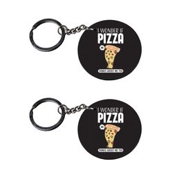 tinywalk Set of 2 | Circle Shape Printed Wooden Keychains Pizza | Circle Shape keyrings | Circle Shape Keychains| Printed keyrings image 1