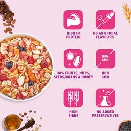 Bagrry's Crunchy Muesli With 30% Fruit & Nut Cranberries 750G| 16 Fruits, Nuts & Berries Muesli| Real & Freeze-Dried Fruits, No Candy| 38% Fibre Rich Oats, No Cornflakes image 4