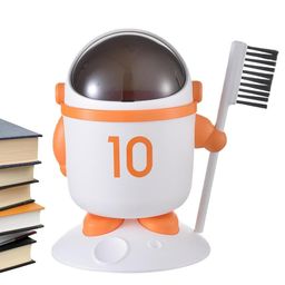 sg-mart Astronaut Trash Can Cute Mini Desktop Dustbin Smooth Flip Lid Small Garbage Can For Office Desktop Coffee Table Kitchen Tiny Waste Bin Small Basket Manual-Lift With Brush (Orange,1-Pcs) image 1