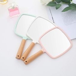 Trifecta Single-Sided Portable Travel Handheld Vanity Mirror with Hanging Hole in Handle Hand Mirror with Comfy Handle for Makeup,Small Cute Wood Hand Mirror(Square, Pink Pack of 1) image 3
