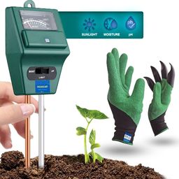 FreshDcart Solar pH Meter for Soil Testing - New 3 in 1 Soil Moisture Sensor, Soil pH Meter for Agriculture & Solar Light Meter, Moisture Meter for Plants, Acidity Tester with Garden Gloves image 1
