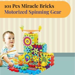 Braintastic 101 Pcs Miracle Bricks Motorized Spinning Gear Building Blocks Toy Sets Interlocking Learning&Educational Game for Kids (Miracle Bricks 101),Multicolor image 2