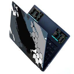 Techfit Laptop Skin, Windows + Word/Excel (for PC/Windows) Quick Reference Guide Keyboard Shortcut Stickers, Training Aid Cheat Sheet, Compatible for Windows Laptop - Black Grey Honeycomb Art image 1