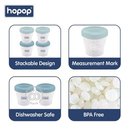 Hopop Baby Food Storage Container | 4 Pcs Multi Storage Milk Powder & Snack/Food Container | Air Tight and Leakproof Multi-Functional Food Storage Jars with Lids | 150 ml | Set of 4 (Blue & Green) image 5