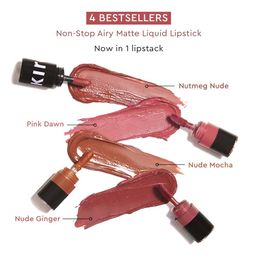 Kiro Four Play Non-Stop Airy Matte Liquid Lip Stack – Ultimate Quad, 6ml | 4 Nude Lipstick Shades | Long-lasting, Transfer-proof, Hydrating, Lightweight | Infused with Avocado & Apricot Oils image 2