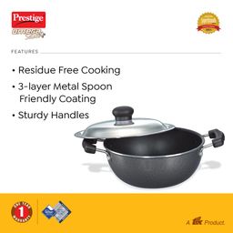 Prestige Omega Select Plus 20Cm- 2.2L Non-Stick Kadai with SS Lid |PFOA Free Teflon Non-Stick Coating | Scratch Resistant | Flat Base |Durable Handles |1 Year Warranty image 3