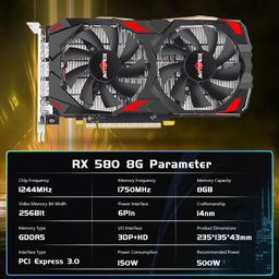 SURALLOW RX 580 8GB Graphics Card, 2048SP,GDDR5,256 Bit Graphics Card for Gaming PC,PCIE 3.0,Twin Freeze Fans Computer Video Card with HDMI/DP/Ports（Style 1） image 2