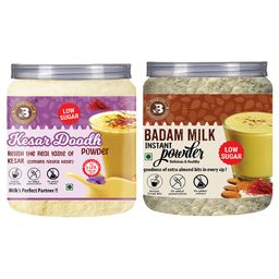 Brew Lab Kesar Doodh Low Sugar & Badam Milk (Low Sugar) | Dryfruits based Healthy & Nutritious Drink Mix | No Added Preservatives | 500 gm x 2 image 1