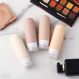 Voroly Travel Bottles Kit for Toiletries Organizer 90ml TSA Approved Silicone Containers Portable Split Bottle Accessories for Conditioner Shampoo Lotion - 4 Pack (CHEX, Beige) image 5