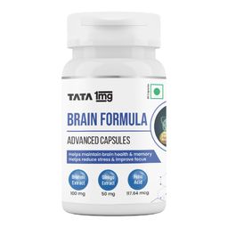 Tata 1mg Brain Formula With Vitamin B Complex, L-Tyrosine, L-Theanine, Brahmi, Ginkgo And Pine Bark Extract Capsule Helps In Improving Memory And Concentration For Unisex (Pack Of 60 Capsules) image 1
