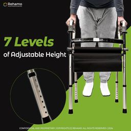 Rehamo Lightweight Compact Folding Walker with Adjustable Height, Folding Seat & Sit to Stand Support | Fixed Aluminium Walker for Old Aged, Pregnant, Leg Injured with 1 Year Warranty image 5