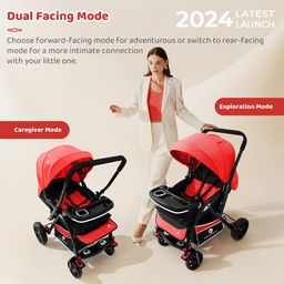 StarAndDaisy Pram For Baby Boy 0 To 5 Year/Strollers For 0 To 3 Years With Double Comfort Cushion/Stroller For Baby With Reversible Handle, 5-Point Safety Belt & Detachable Food Tray., Clossal-Red image 3