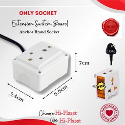 hi plasst pins n plugs Hi-Plasst Single Socket Extension Board with 4-Yard Long Wire, 6A 3-Pin Top Plug & 3-Pin Multiplug for Diwali Lights, Balcony Decor, Festive Lighting (Only Socket, White) image 2