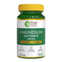 pure nutrition naturals Pure Nutrition Magnesium Glycinate + Zinc - 120 Veg Tablets | Boosts Bone, Muscle & Nerve Health | Enhances Relaxation & Sleep Quality | Relieves Period Cramps| Gentle on Stomach image 1