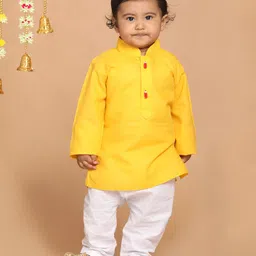 Vastramay Full Sleeves Solid Kurta & Pajama Set - Yellow-picture-42