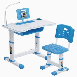 SYGA Kids Height Adjustable Desk and Chair Set Study Table Writing Desk with Eye Protection Lamp Bookshelf 70 CM Upgraded Blue-17