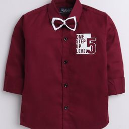 Polka Tots Full Sleeves Bow Embellished One Step Five Printed Shirt - Maroon-image-31
