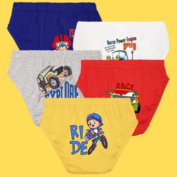 NUSYL Pack Of 5 Explore And Ride Printed Briefs - White Red Yellow Grey Royal Blue-image-3