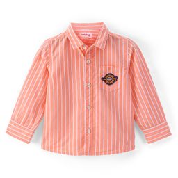 Babyhug Cotton Woven Full Sleeves Shirt Text Pocket Embroidery & Striped - Orange-image-13