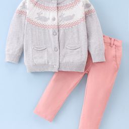 ToffyHouse Full Sleeves Winter Wear Suits With Bunny Print - Light Grey Melange-image-14
