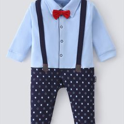Child World Interlock Knit Full Sleeves Party Printed Romper with Bow - Light Blue-image-44