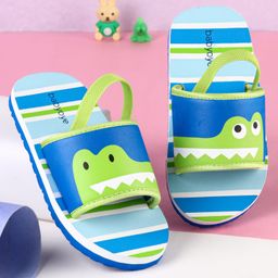 Babyoye Frog Printed Flip Flops with Back Strap - Blue-picture-17