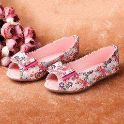 boyz n galz Floral Printed Bow Applique Detailed Ballerinas - Pink-image-43