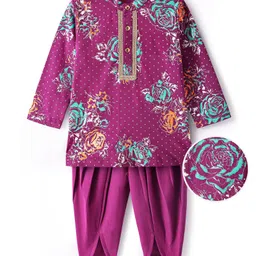 EARTHY TOUCH Single Jersey Knit Full Sleeves Kurta Dhoti Set with Floral Print - Purple-picture-43