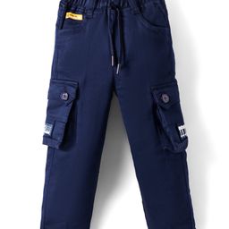 Olio Kids Cotton Woven Full Length Trousers with Patch Detailing - Navy Blue-image-77