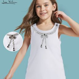 Arias Cotton Knit Sleeveless Top with Necklace Embellishment -White-image-69