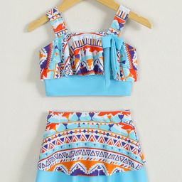 Mark & Mia Sleeveless Two Piece Swimsuit with Tropical Theme - Light Blue-image-78