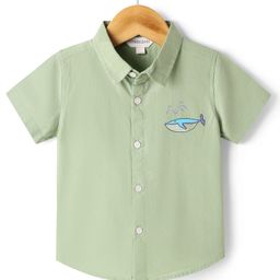 Mark & Mia Cotton Woven Half Sleeves Shirt With Whale Print - Green-image-43