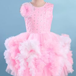 Enfance Sleeveless Sequin Embellished Floral Applique Ruffle Detailed Dress - Pink-image-22