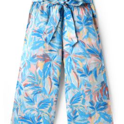CrayonFlakes Rayon Tropical Theme Printed Palazzo With Attached Belt - Blue-picture-40