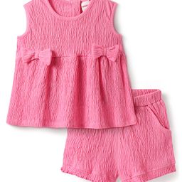 Babyhug Single Jersey Knit Sleeveless Solid Color Top & Shorts Set with Bow Applique - Dark Pink-image-69