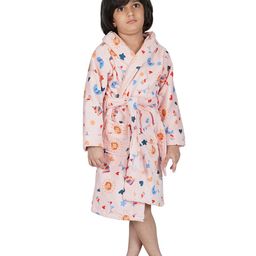 Rangoli Cotton Full Sleeves Unicorn & Hearts Printed Ultra Soft Bathrobe With Attached Belt - Peach-image-77
